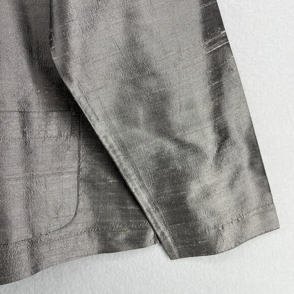 TRAVELSMITH Shirt Womens L Pure Silk Dupioni Button Up Long Sleeve Gray - Picture 9 of 14